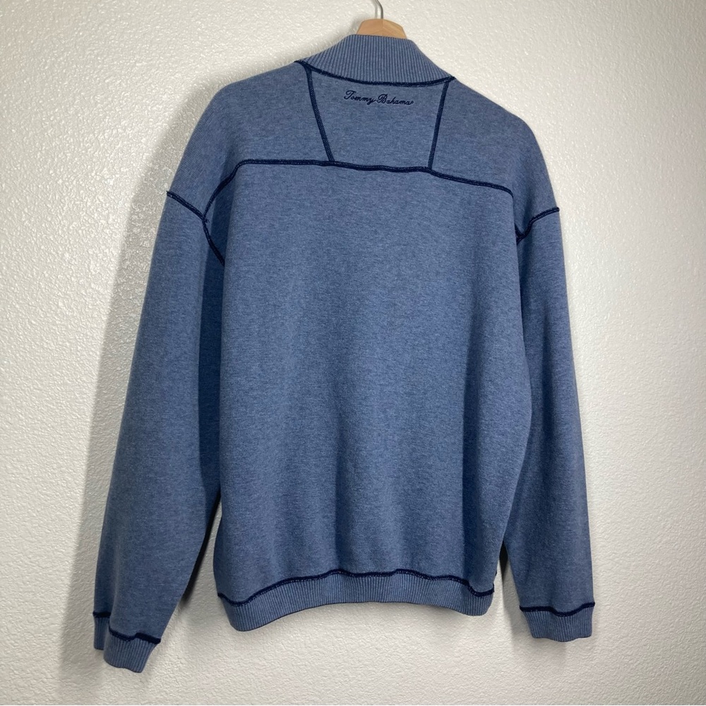 Tommy Bahama Mens Sweater Large Blue Half-Zip Red Stripes Cotton - Picture 10 of 13